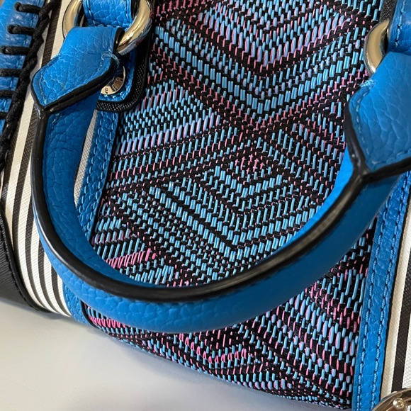 EUC Henri Bendel Centennial Mini Barrel Bag Striped Blue Tapestry - Picture 10 of 17